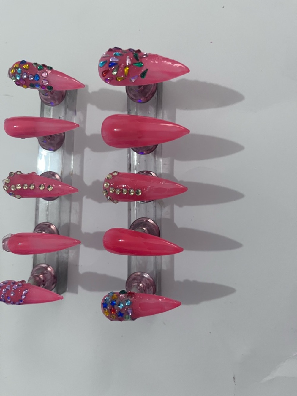 Pink Rhinestone Stiletto Press-On Nails